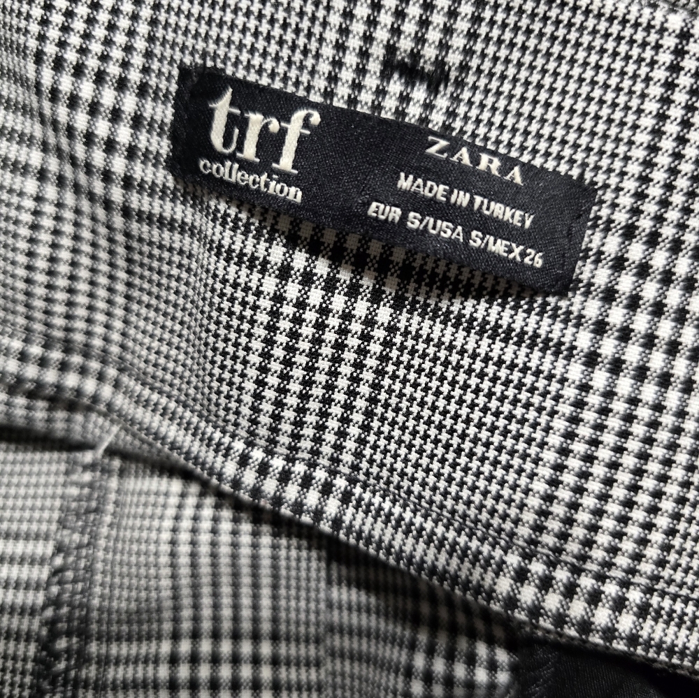 Zara TRF Pleated High Waist Belted Houndstooth Trouser Pants, Tapered Leg, EUC! - Picture 9 of 11